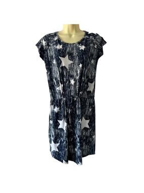 Liberty Park Navy Blue & White Star Print Knit Dress Woman Small Summer Mini